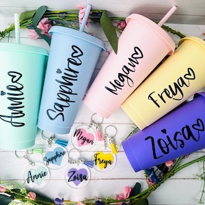 Personalised Pastel Cold Cup & Keyring, Personalised Key Chain, Hen Party Bachelorette Cups, Party Favours, Party Bag Alternatives, Pastel