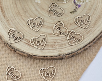 Wooden Heart Love Confetti, Table confetti, wedding confetti , Wedding Table Decoration,