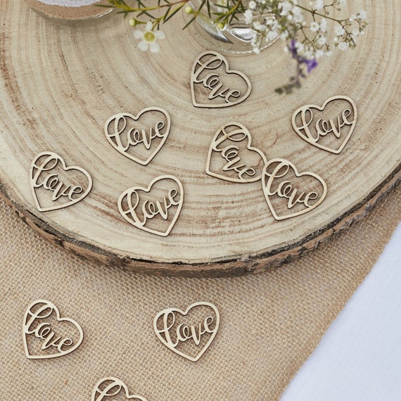 Confetti 50 x Wooden Love Hearts Charms Wedding Craft Card 