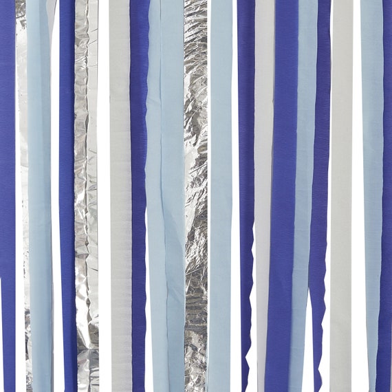 Blue and Silver Party Streamers Backdrop