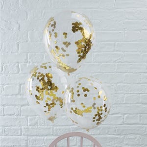 5 Gold Confetti Balloons, Wedding Balloons, Birthday, Engagement Balloons, Baby Shower, Bridal Shower, Hen Party, Bachelorette