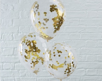 5 Gold Confetti Balloons, Wedding Balloons, Birthday, Engagement Balloons, Baby Shower, Bridal Shower, Hen Party, Bachelorette