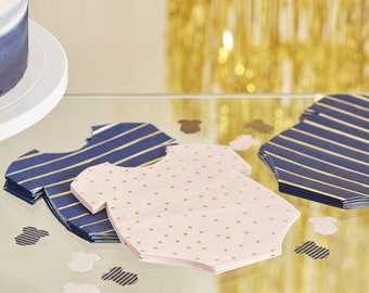 16 Gold Foiled Pink & Navy Baby Grow Sexe révèlent des serviettes, sexe révèlent des décorations de fête, décor de douche de bébé, serviettes de douche de bébé
