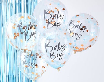 5 Rose Gold Blue Confetti Baby Boy Balloons, Baby Shower Balloons, Baby Shower Balloons, Rose Gold Baby Shower Decorations, It's a Boy