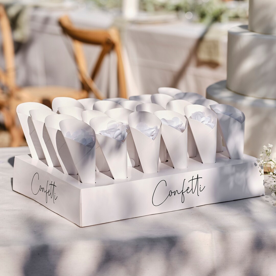 24 Wedding Confetti Cones With Tray, Wedding Confetti Cone Holder
