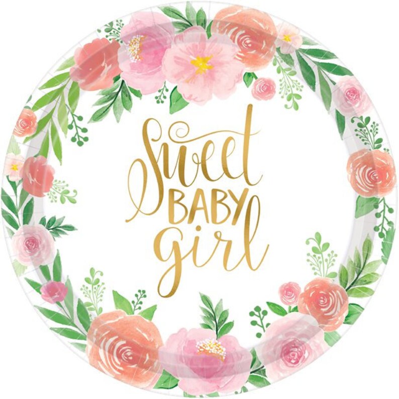 8 Fl Baby Shower Plates Girl Image 0