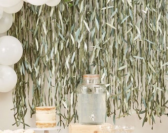 Botanical Leaf Ribbon backdrop, Botanical Baby Shower Decor, Jungle Safari Party Decor, Photo backdrop, Boho Baby Shower, Eucalyptus