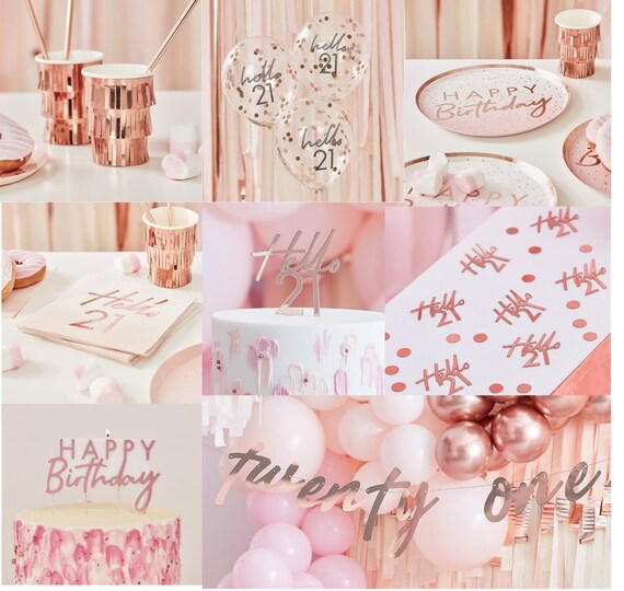 Rose Or Joyeux anniversaire Décoration Set 21e Rose Gold Birthday