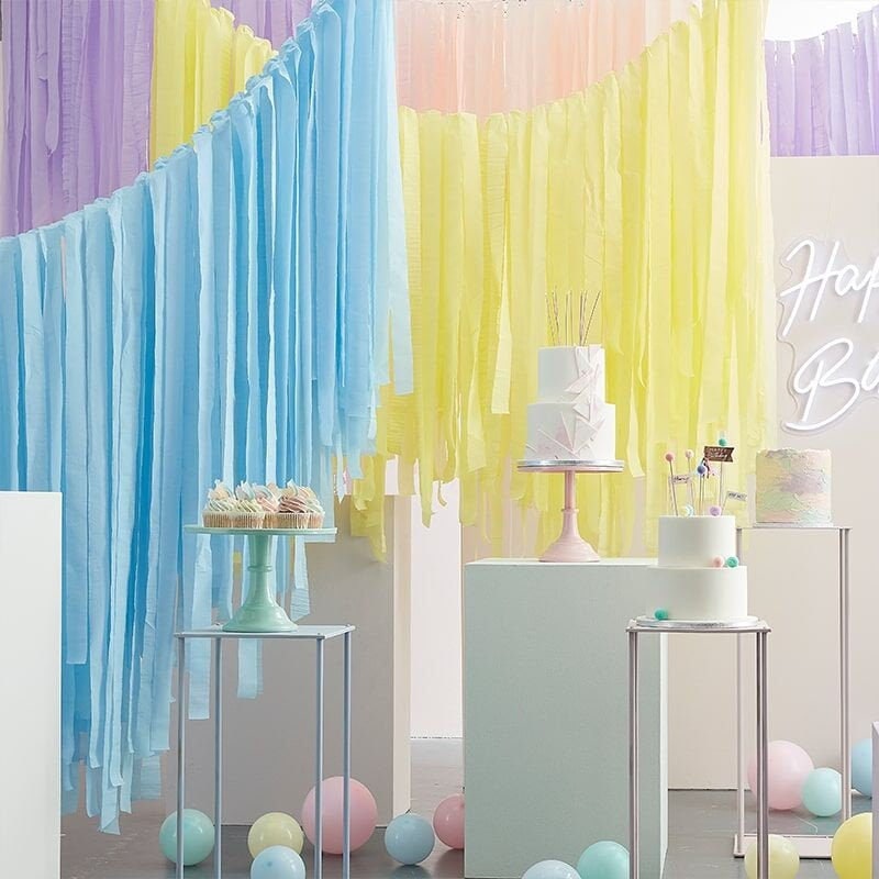 Pastel Party Decor, Pastel Rainbow Birthday, Ice Cream Party, Unicorn Party,  Streamer Backdrop, Fringe Backdrop, Baby Shower Decor 