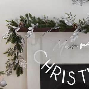 Silver Festive Foliage Garland, Rustic Christmas, Tradition Garland, Pine Christmas garland, mantel swag, Fireplace Decor, Staircase Garland
