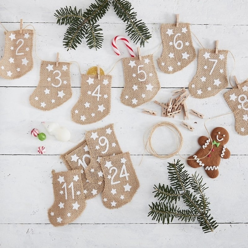 Hessian Burlap Stockings fill your own Advent Calendar DIY image 0