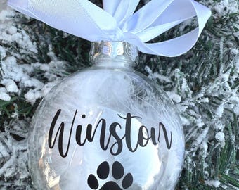 Personalised Pet Christmas Bauble, Feather Christmas Ornament, Bauble, Personalised Christmas Decoration, pet memorial Bauble, dog bauble