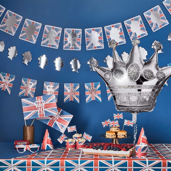 Queens Jubilee Party Decorations, Union Jack Flag Bunting, Union Jack Decorations, Union Jack Jubilee Plates Cup Napkins, Street Party Decor