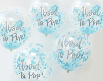 Blue Confetti About To Pop Balloons, Baby Shower Balloons, Gender Reveal Balloons, Party Balloons, Baby Shower Balloons, Baby Shower Decor