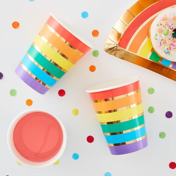 Pack Of 8 Rainbow Party Cups Paper Cups Rainbow Party Decor