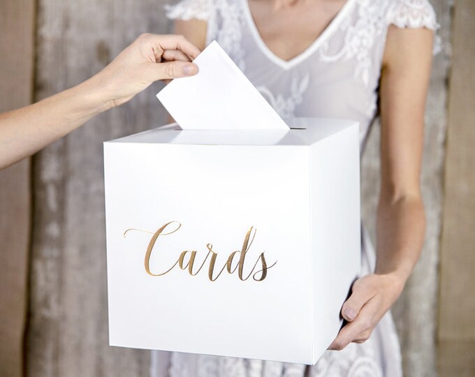 Gold Wedding Post Box, White Wedding Card Box, Gold Cards Box