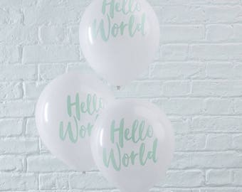 Hello World Balloons, Baby Shower, Party Balloons, Baby Shower Balloons, Baby Shower Decorations, White Balloons