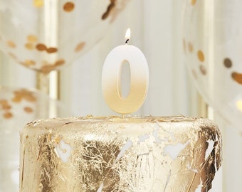 Número 0 oro Ombre vela, oro 0 vela, velas de la edad, vela de la torta de cumpleaños, vela número, vela de oro, fiesta de cumpleaños de oro