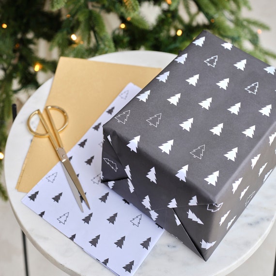 Black White and Kraft Christmas Wrapping Paper, Holiday Gift Wrap,  Christmas Wrapping, Eco Friendly Recyclable Christmas Gift Wrap 