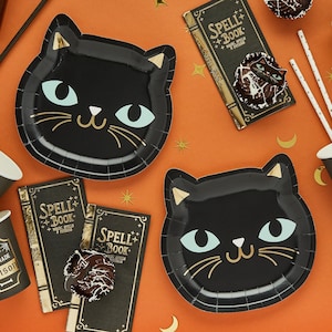 8 Black Cat Party Plates, Halloween Plates, Halloween Tableware, Halloween Decorations, Witch Wizard Party Decor, Halloween Party