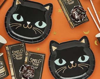 8 Black Cat Party Plates, Halloween Plates, Halloween Tableware, Halloween Decorations, Witch Wizard Party Decor, Halloween Party