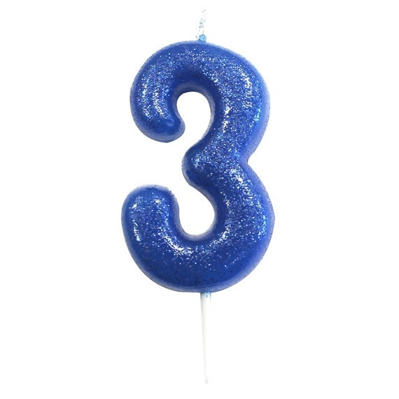 Number 3 Blue Glitter Candle Blue 3 Candle Age Candles Etsy