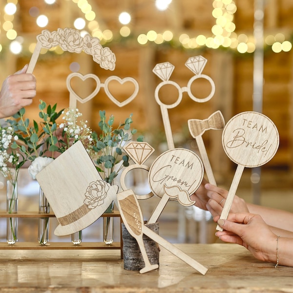 Accessoires pour photo de mariage en bois pour soirée, Accessoires pour selfie, Selfie de mariage, Accessoires photo de table, Accessoires photo rustiques, Mariage rustique, Accessoires pour photomaton