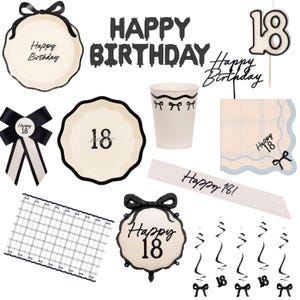 18th Birthday Party Decoration Set: Balloons, Sash, Plates, Napkins