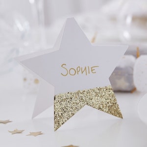 6 Gold Star Place Cards, Gold Place Cards, Christmas Place Settings, Gold Christmas Decor, Christmas Table Decor, Christmas Party Supplies
