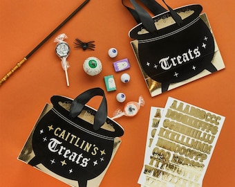 4 Custom Halloween Party Bags, Witch Cauldron Bags, Trick or Treat Bags, Halloween Party Bags, Halloween Sweet Bags, Halloween Birthday