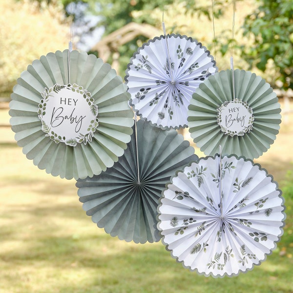 Hey Baby Paper Fan Baby Shower Decorations, Neutral Baby Shower, Baby Shower Decor, Botanical Baby Shower, Sage Green Baby Shower