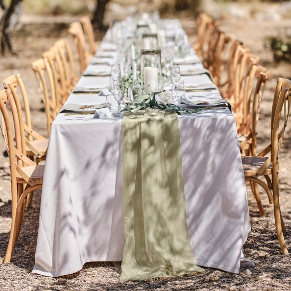 Sage Green Fabric Table Runner, Wedding Table Decor, Rustic