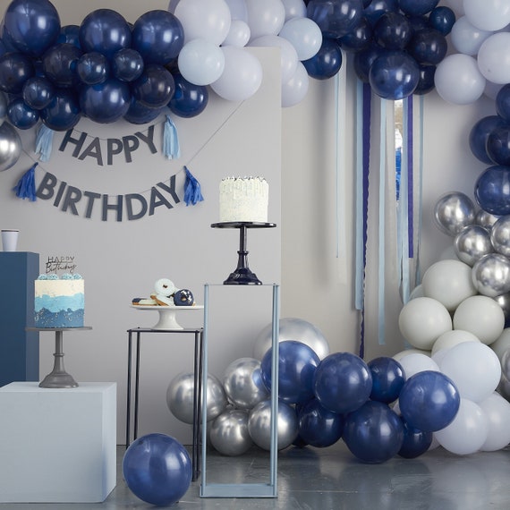 Blue and Silver Party Streamers Backdrop