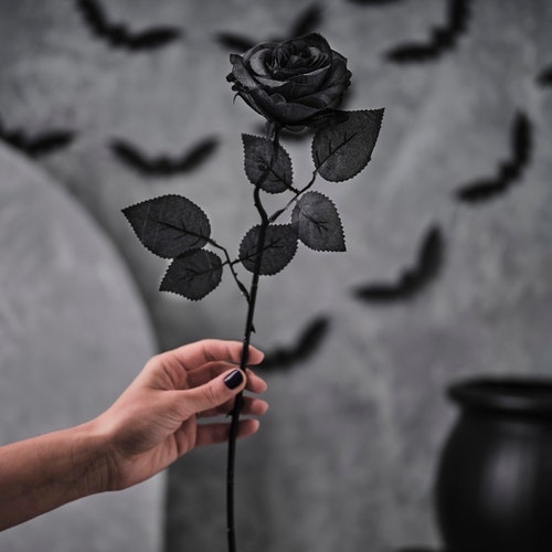 Black Rose Single Stem Decoration Halloween Party - Etsy Black Rose Single Stem Decoration Halloween Party - Etsy