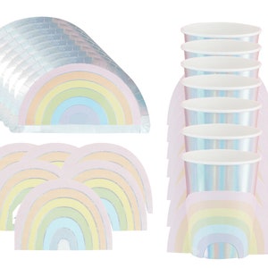 Pastel Rainbow Party Pack Kit for 8 Guests, Pastel Rainbow Party Pack, Pastel Rainbow Party Decorations, Rainbow Plates Napkins Cups