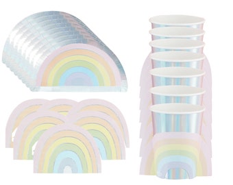 Pastel Rainbow Party Pack Kit for 8 Guests, Pastel Rainbow Party Pack, Pastel Rainbow Party Decorations, Rainbow Plates Napkins Cups