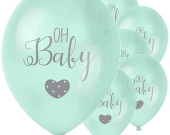 6 Mint Green Oh Baby Balloons, Baby Shower Supplies, Unisex Baby Shower, Baby Shower Balloons, Baby Shower Decorations, Mint Baby Balloons