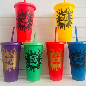Personalised Football Cold Cup, Soccer Kids Custom Tumbler, Football Party Favour, Soccer Gift, Football Birthday Gift, Stocking Filler