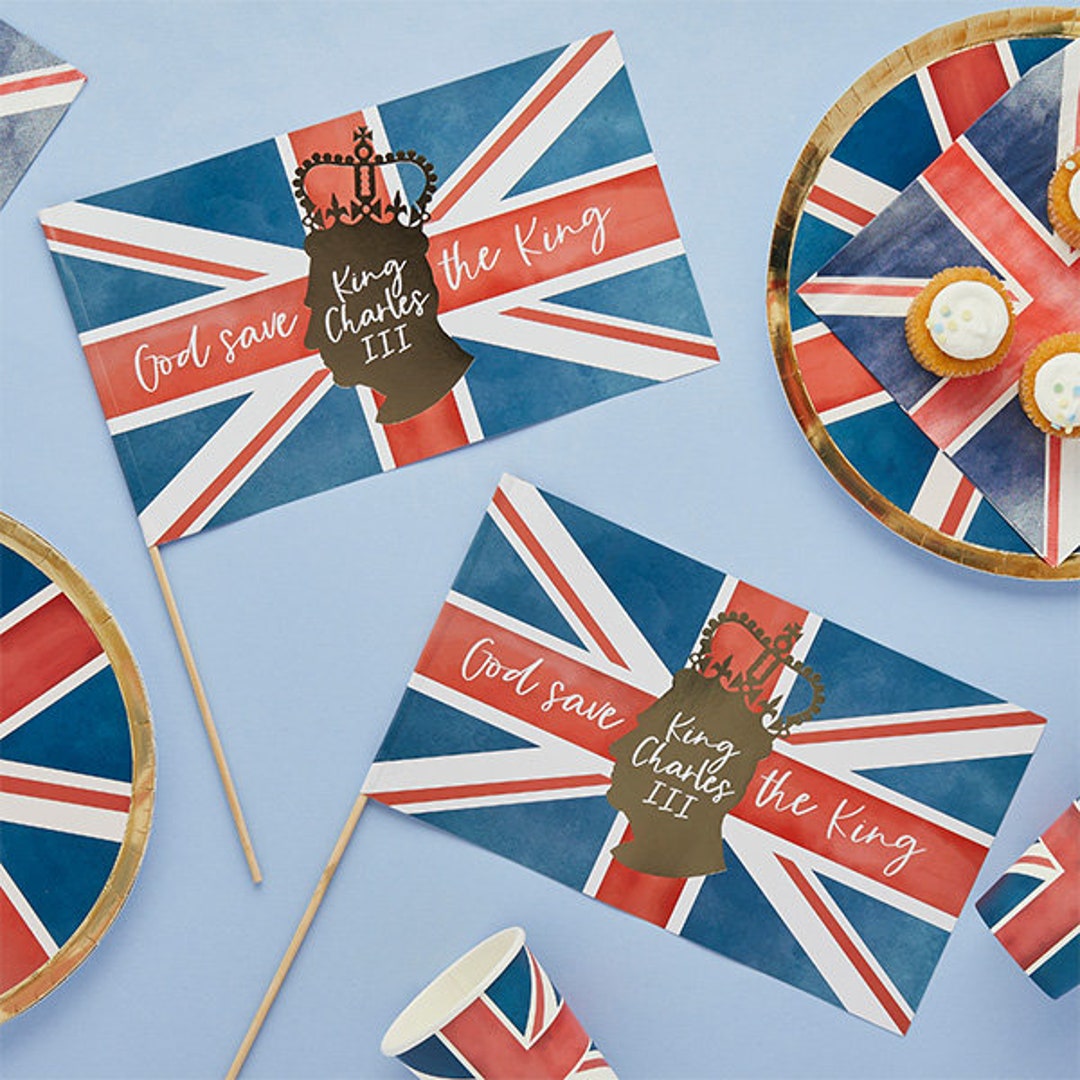 6 Coronation Union Jack Hand Flags, Coronation Party Decorations, Union