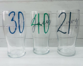 Personalised Pint Glass, Age birthday glass, Milestone birthday, birthday pint glass, Gift for Him, 18th, 21st, 30th, 40th, 50th, gift