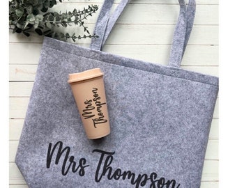 Personalised Bag and Coffee Cup, Gift for friend, Teacher Gift, Mothers Day Gift, Hot Cup, Custom Bag, Tote Bag, TA gift, thank you teacher