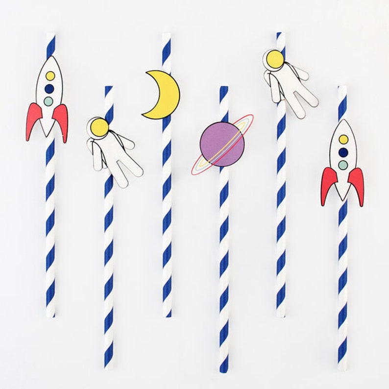 Space Party Astronaut Party Astronaut Straws Rocket Straws Blue Stripe Straws Rocket Party Space Birthday Party 12 Space Paper Straws