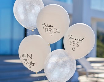 5 Silver White Hen Party Balloons, Bachelorette Party Balloons, Hen Do Party Decorations, Bridal Shower Balloons, She Said Yes Balloons