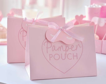 5 Pink Pamper Pouch Party Bags, Pink Party Bags, Pink Loot Bags, Pamper Party Favours, Spa Party, Sleepover party, Slumber Party