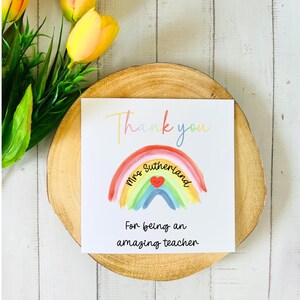 Thank you Teacher Card, Personalised Card, Teacher Card from class, Teaching Assistant card, End of term gift, Class names card, Rainbow