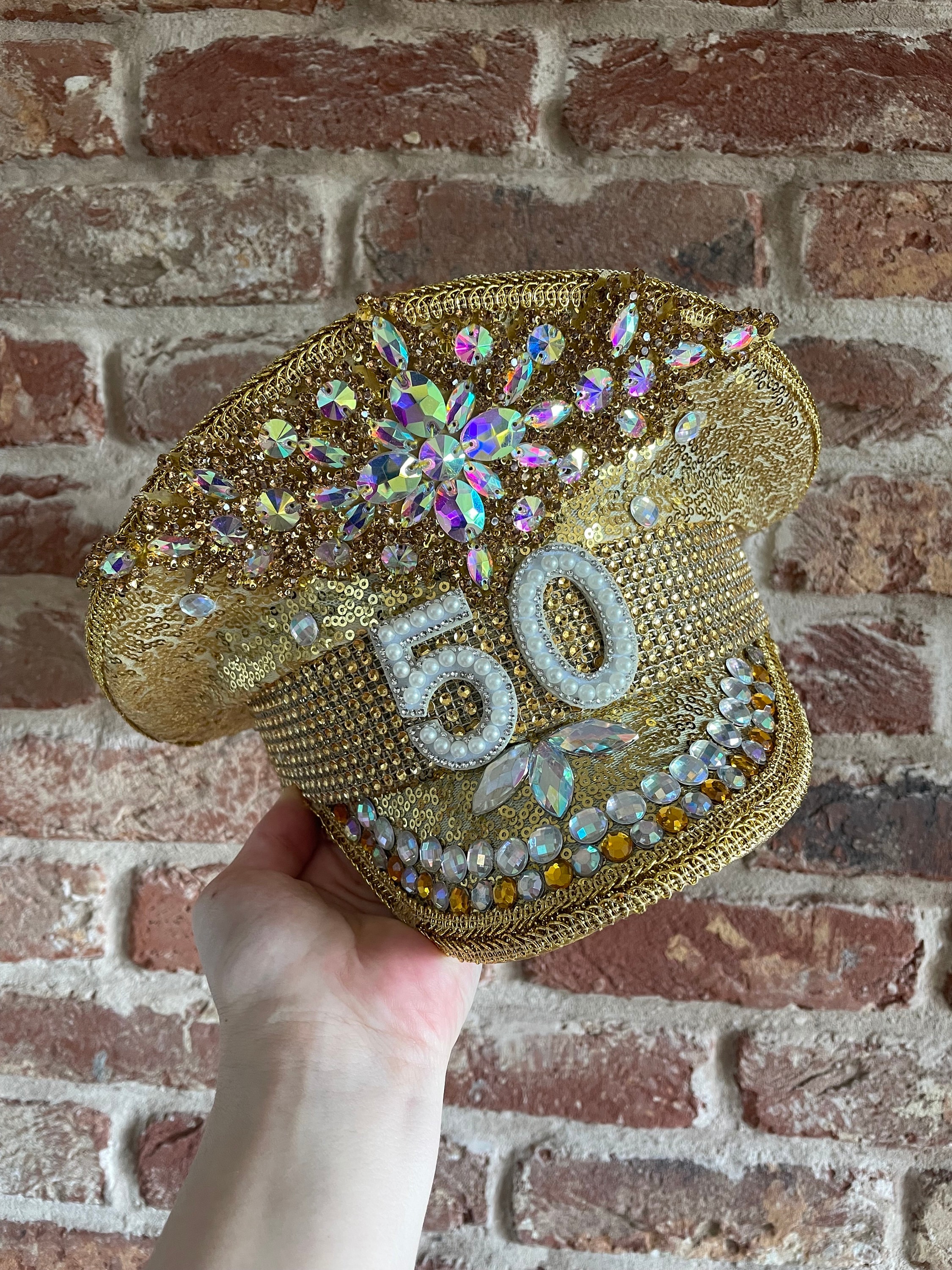 Gold Birthday Rhinestone Hat, Captain Hat, Birthday Hat  display picture 1