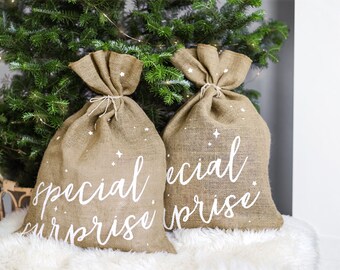 Hessian Burlap Christmas Gift Sacks, Burlap Christmas Gift Bags, holiday Decor, Rustic Christmas, Farmhouse Christmas, Christmas Stocking