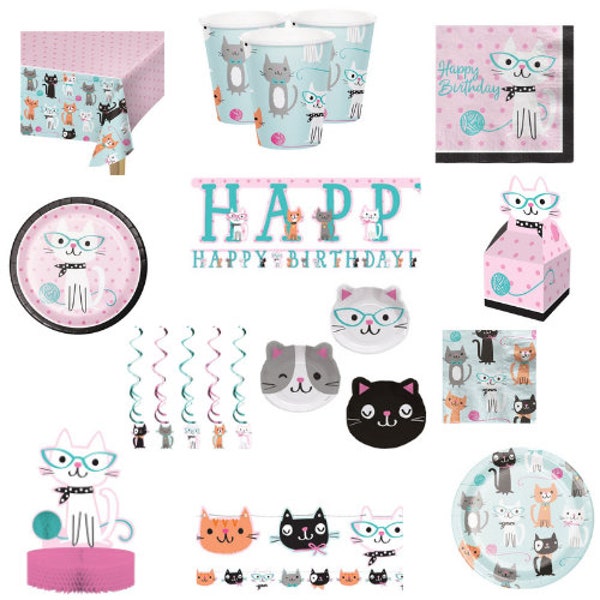 Kitty Cat Party Decorations, Kitty Cat Birthday Theme, Kitty Cat Birthday Supplies, Kitty Cat Plates, Kitty Cat Cups, Kitty Cat Banner,