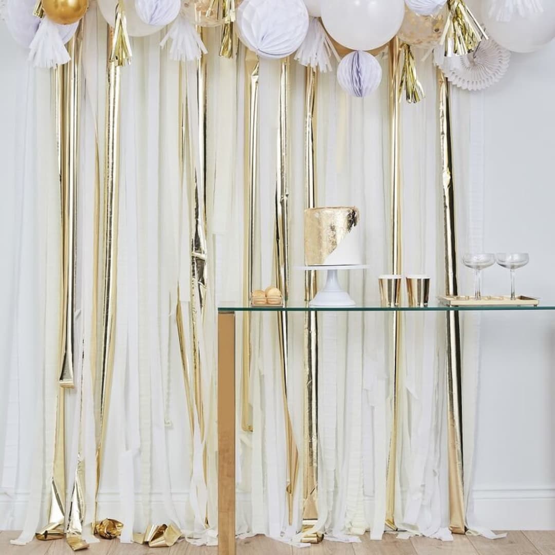 50pcs Gold Streamers Gold Party Decorations Streamer Backdrop 24 Colors Fringe Backdrop for Parties Thanksgiving Birthday Party Streamers