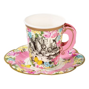 12 Alice in Wonderland Party Cups and Saucers, Mad Hatter Tea Party Decorations, Tea Party Cups, Alice in Wonderland Theme, Garden Party